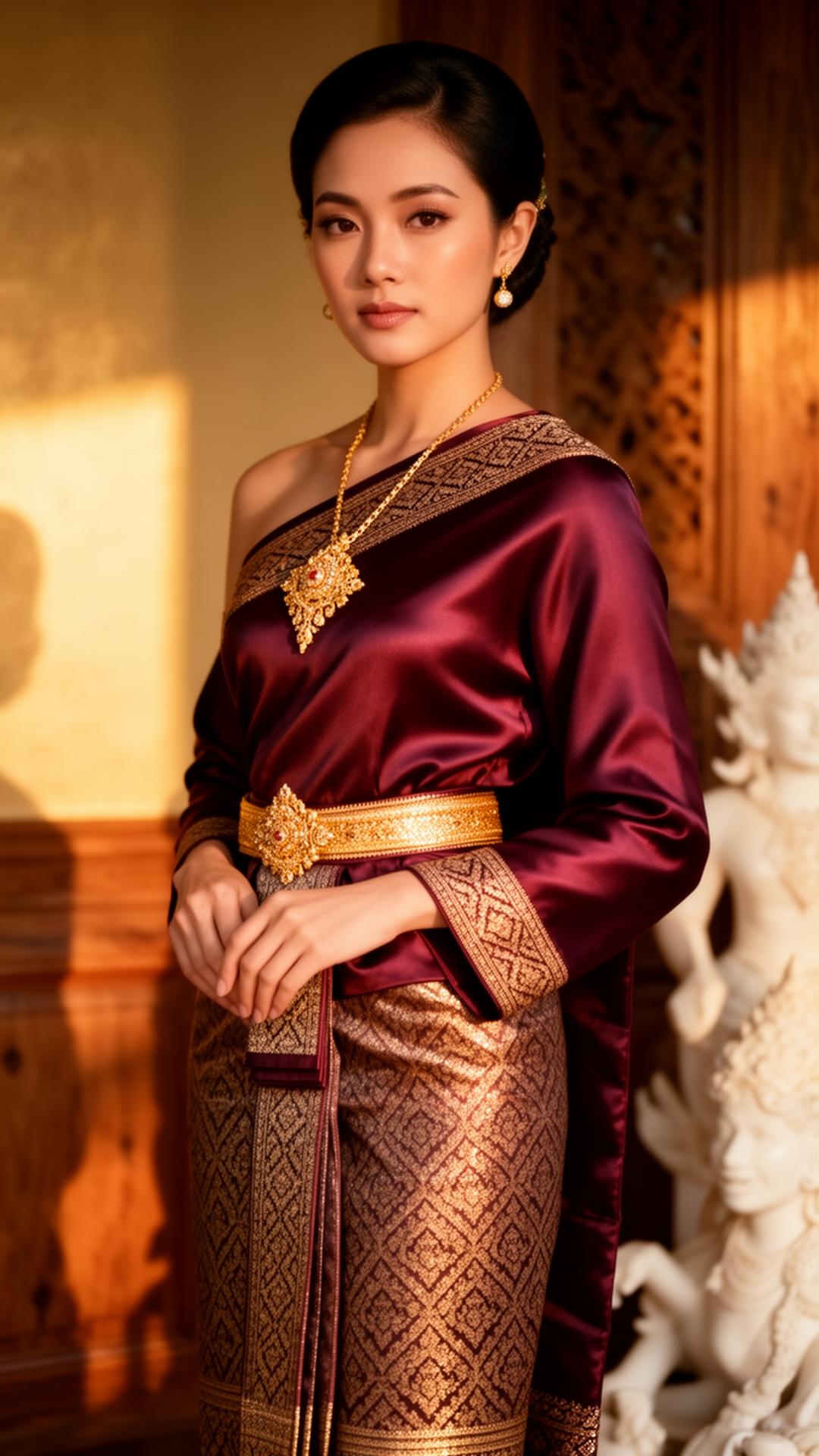 Thai woman in elegant traditional silk dress